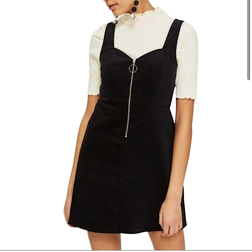 TOPSHOP Corduroy Zip Front Mini Jumper Black Dress in women’s us 6 - Picture 2 of 6